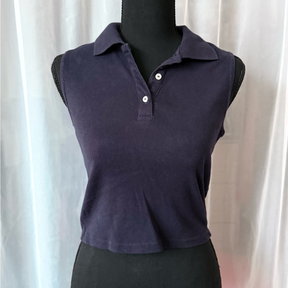 Brandy Melville Navy Blue Crop Polo Top